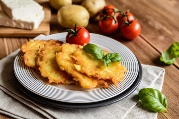 Fried potato pancakes stuffed with cheese