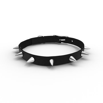Black leather dog collar isolated on a white. 3D illustration