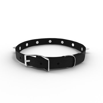 Black collar with rivets isolated over white. 3D illustration