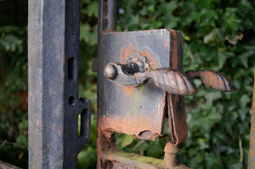 Alte verrostete Stahltür mit verzierung 