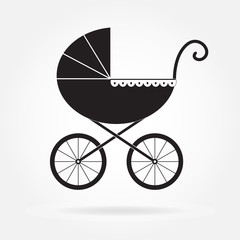 Fototapeta na wymiar Pram icon or sign. Baby carriage in old style. Vector illustration.