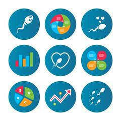 Sperm icons. Fertilization or insemination signs.