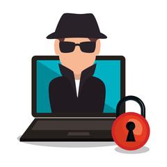 laptop and avatar man hacker and informatic security system design. vector illustration