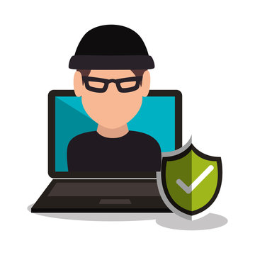 laptop and avatar man hacker and informatic security system design. vector illustration