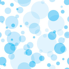 Transparent circles seamless pattern. Sky blue bubbles randomly placed on white background. Easy editable vector eps10 illustration.