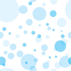 Seamless pattern with transparent circles. Sky blue bubbles randomly placed on white background. Easy editable vector eps10 illustration.