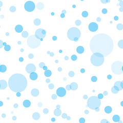 Transparent circles seamless pattern. Sky blue bubbles randomly placed on white background. Easy editable vector eps10 illustration.