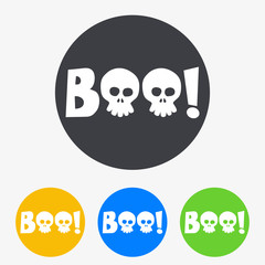 Icono plano BOO! con craneos en circulo varios colores