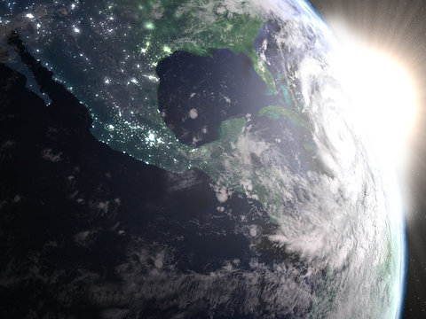 Hurricane Matthew during sunrise from space