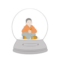 Autism concept. boy in a snow globe. vector illustration.