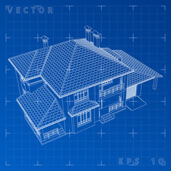 Abstract 3D render of building wireframe - Vector illustration