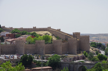 Panoramic view of  walls and tower of the historic city of Avila, Castilla y Leon, Spain