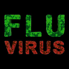 Red and Green FLU VIRUS Text Isolated on Black Background 3D Illustration