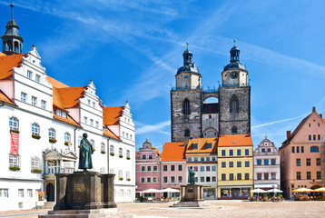 Market square in Wittenberg, main square of old german town. - obrazy, fototapety, plakaty