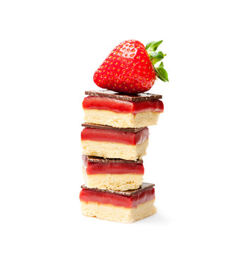 Stack  Of Shortbread Cookies With Strawberry Isolated