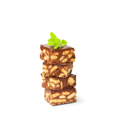 Stack  of luxury millionaires shortbread with mint leaves isolat