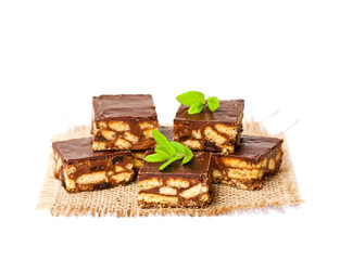 luxury  millionaires shortbread cookie with mint leaves isolated