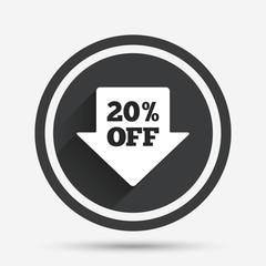 20 percent sale arrow tag sign icon.