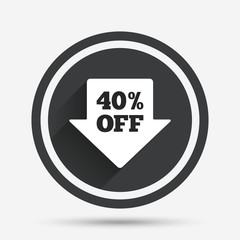 40 percent sale arrow tag sign icon.