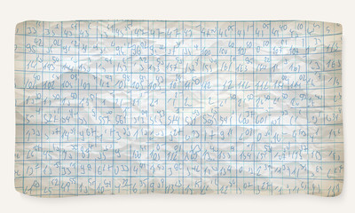 Crumpled graph paper and hand written numbers
