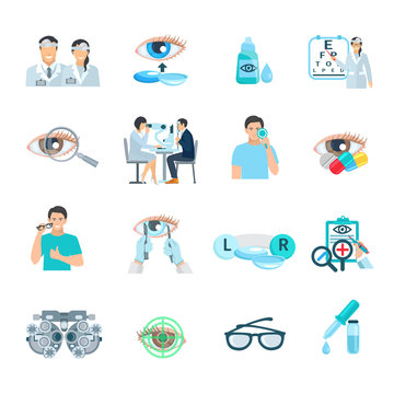 Oculist Ophthalmologist Flat Icons Set