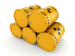 3D rendering Yellow radioactive barrels