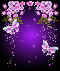 Transparent butterflies with flowers and stars
