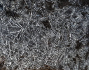 A patch of crystalline, frozen water on a stream in the Eastern Sierra Nevada area.
