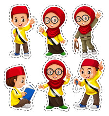 Sticker set with muslim children