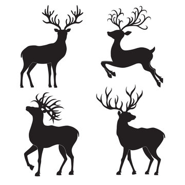 Set  of  Christmas  deer  silhouettes  on the white background.