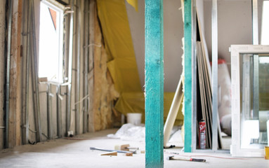 Obraz na płótnie Canvas Installation of drywall constructions and their insulation