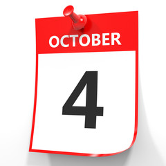 October 4. Calendar on white background.