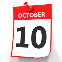 October 10. Calendar on white background.