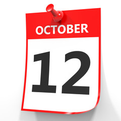 October 12. Calendar on white background.