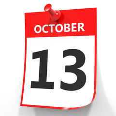 October 13. Calendar on white background.