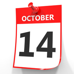 October 14. Calendar on white background.