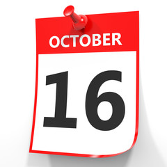 October 16. Calendar on white background.