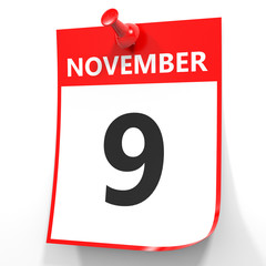 November 9. Calendar on white background.