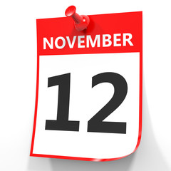 November 12. Calendar on white background.