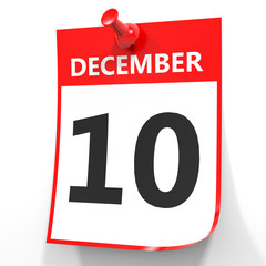 December 10. Calendar on white background.