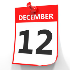 December 12. Calendar on white background.