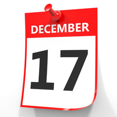 December 17. Calendar on white background.