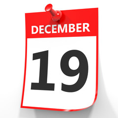 December 19. Calendar on white background.