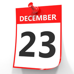 December 23. Calendar on white background.