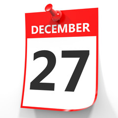 December 27. Calendar on white background.