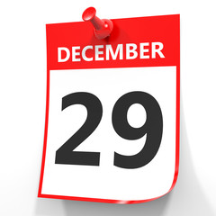 December 29. Calendar on white background.