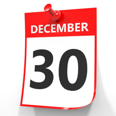 December 30. Calendar on white background.