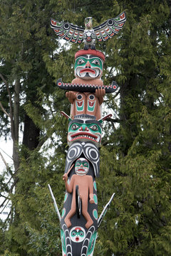 Totem pole at Stanley Park, Vancouver, British Columbia, Canada