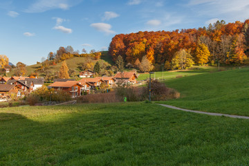 Autumn landscape near town of Interlaken, canton of Bern