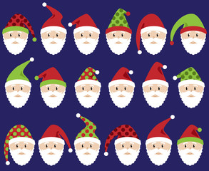 Vector Set of Cute Santa Claus Faces or Heads